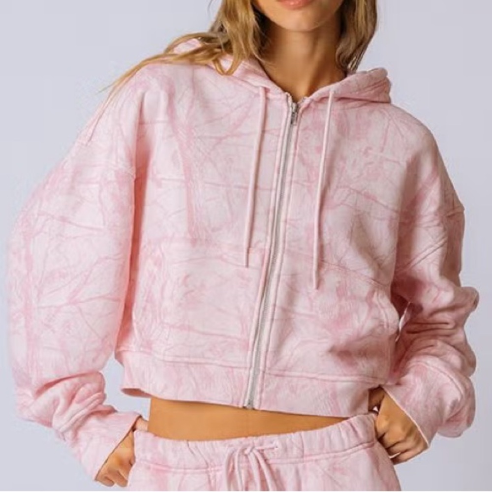 Dairy Boy Bubblegum Camo Cropped Zip Hoodie // Size Medium